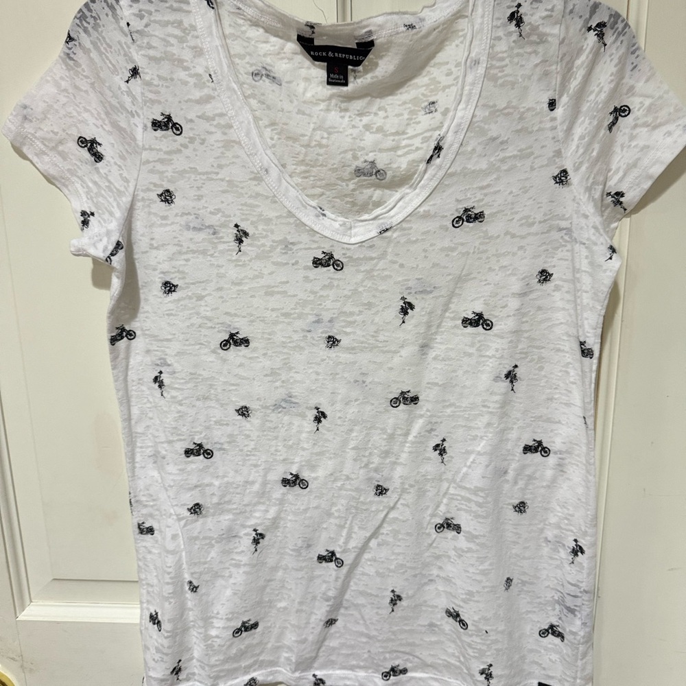 Rock & Republic White Tee with Black Motif